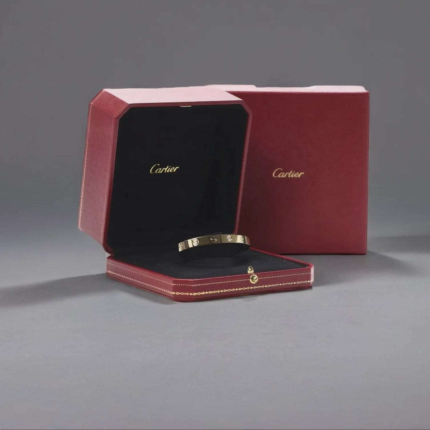 18K Yellow Gold 1 Diamond LOVE Cuff Bracelet 16