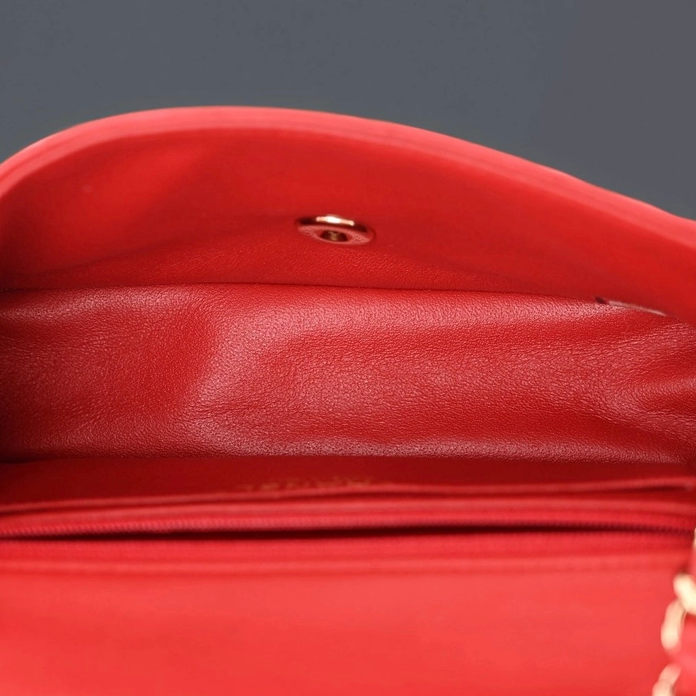 Lambskin Quilted Mini Rectangular Flap Red