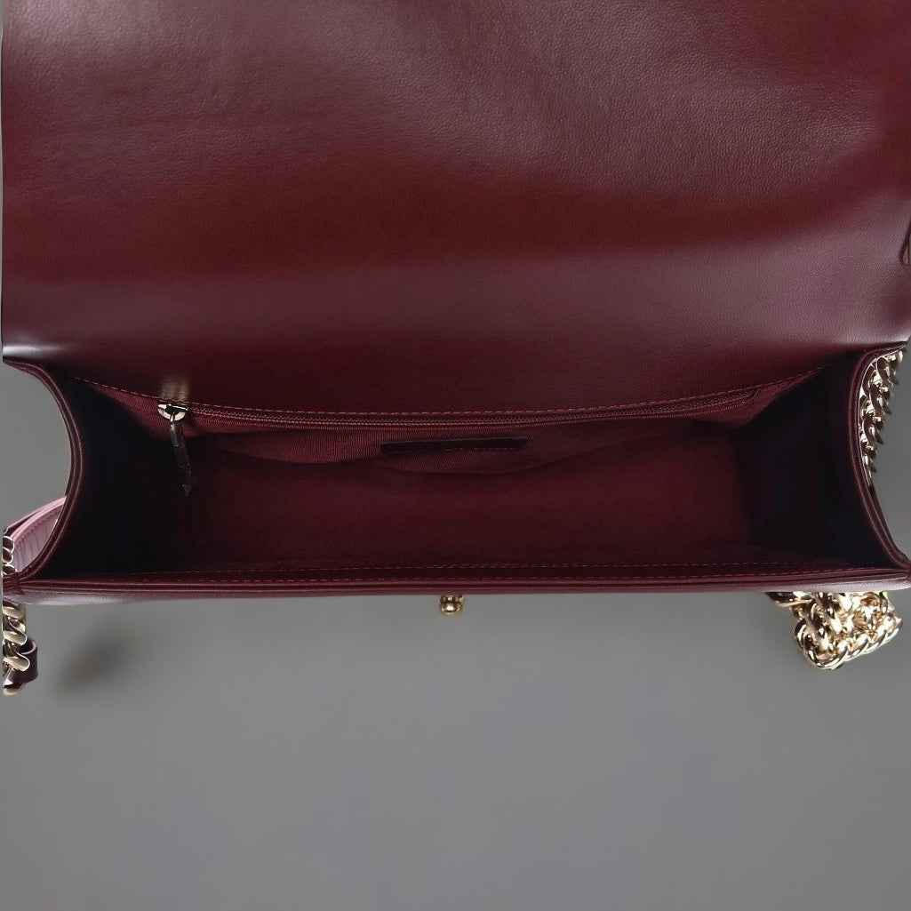 Lambskin Quilted New Medium Boy Flap Dark Red