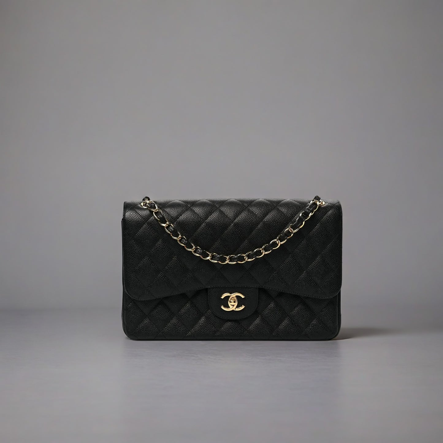 Caviar Quilted Jumbo Double Flap Black
