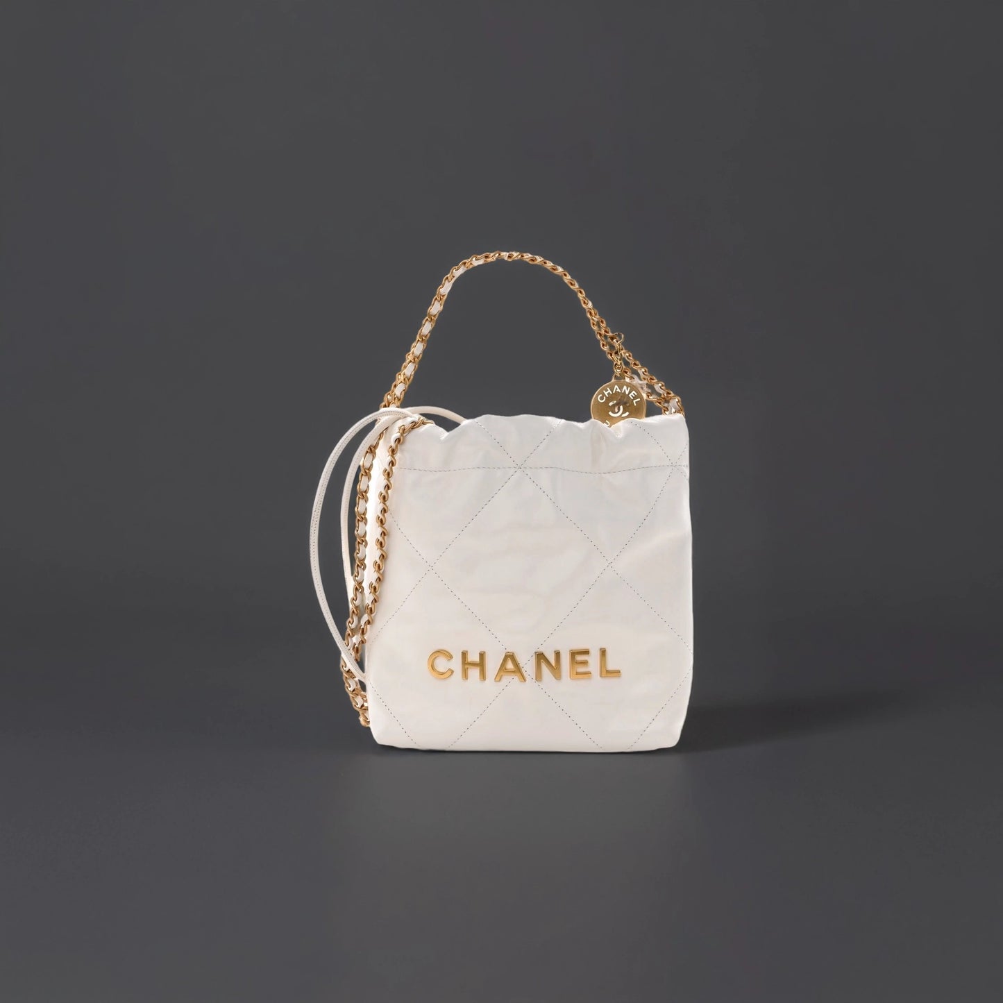 Shiny Calfskin Quilted Mini Chanel 22 White