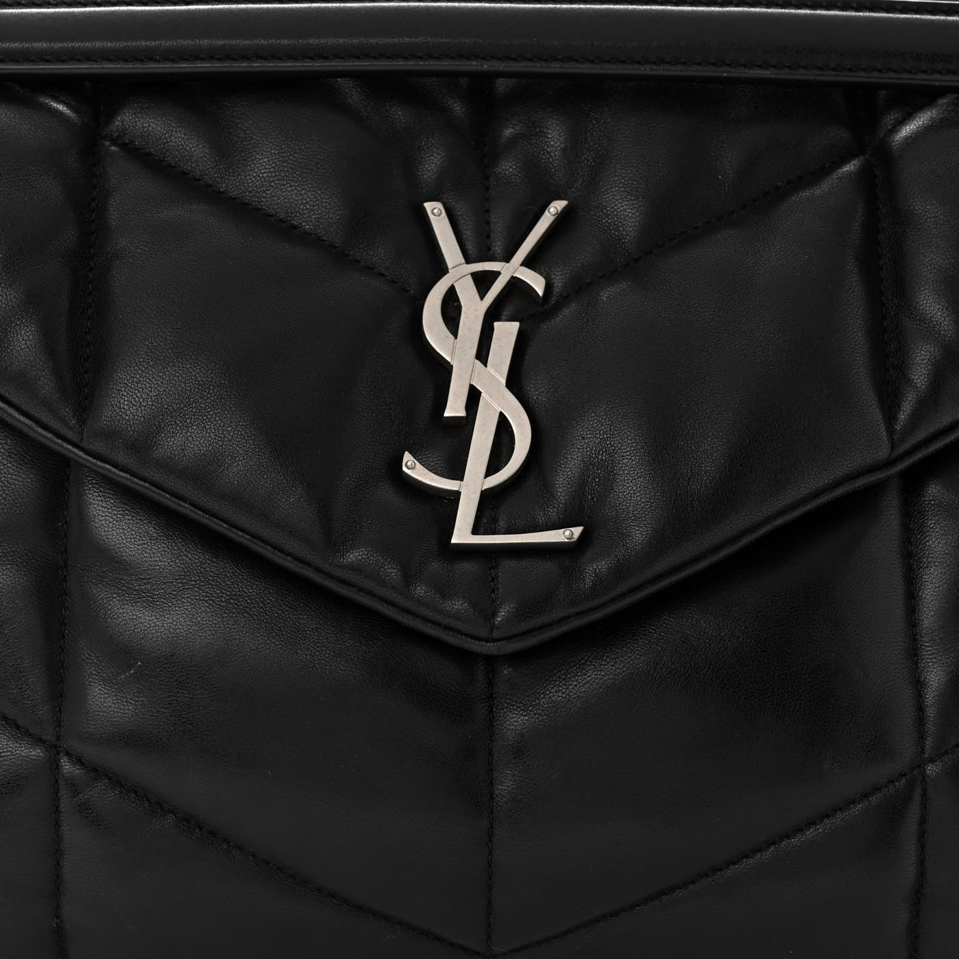 Lambskin Quilted Medium Loulou Puffer Monogram Chain Satchel Black