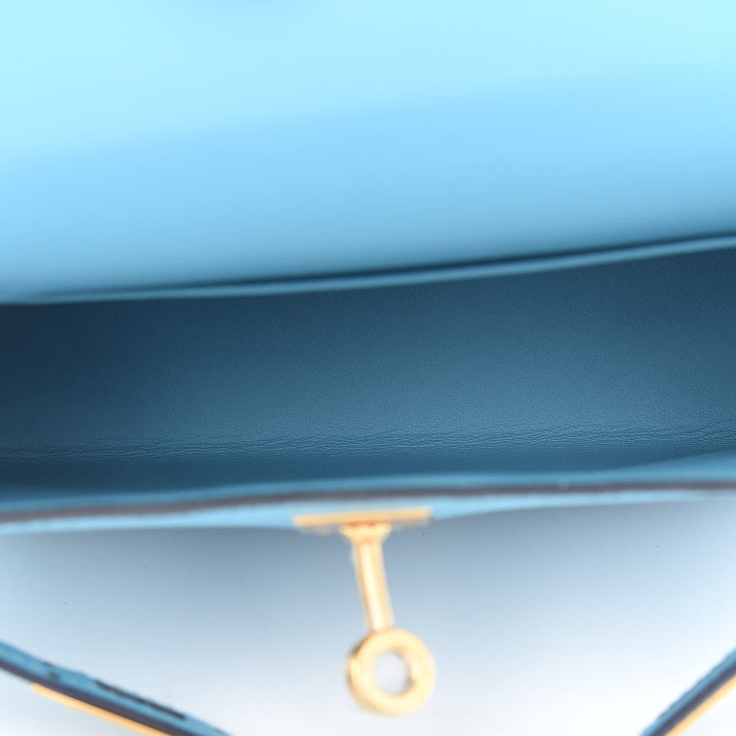 Epsom Mini Kelly Sellier 20 Bleu Du Nord