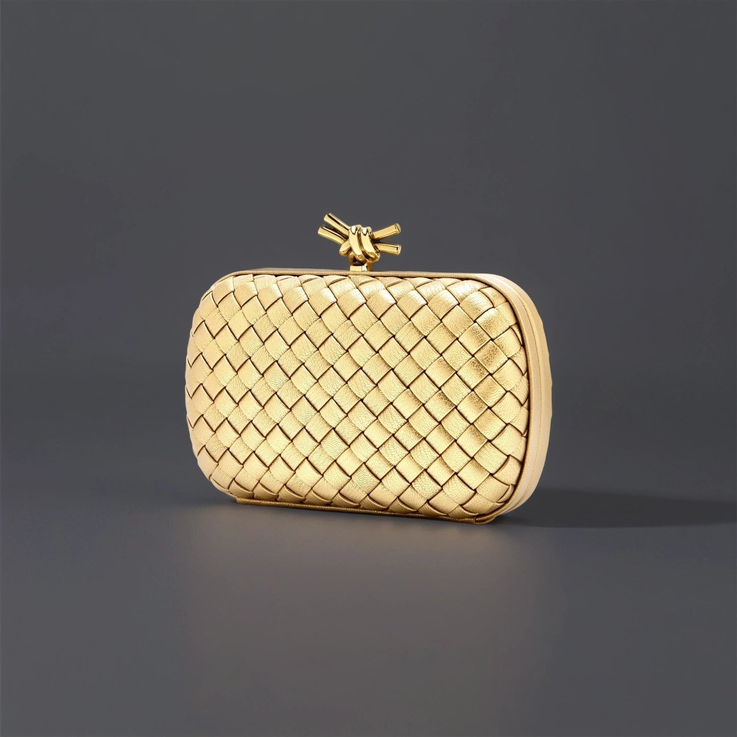 Metallic Intrecciato Chain Knot Clutch Gold