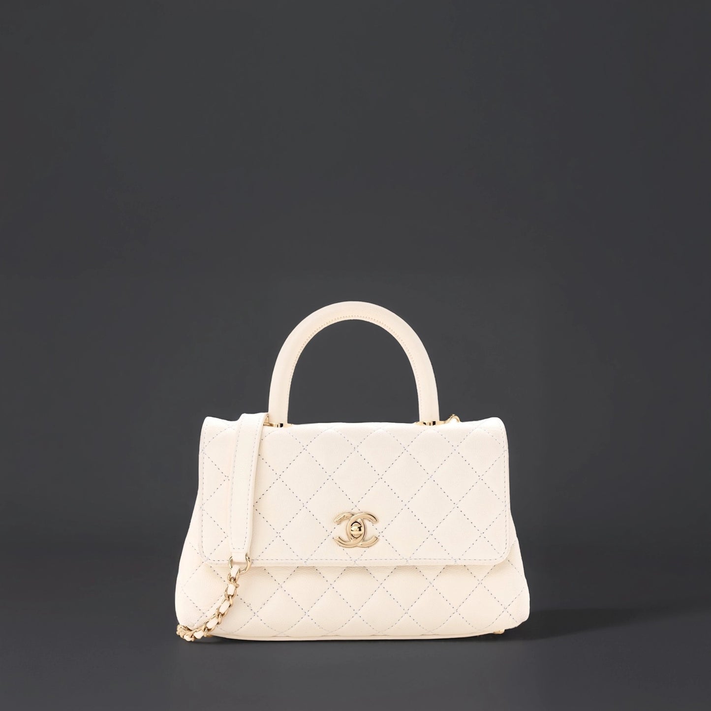Caviar Quilted Mini Coco Handle Flap White