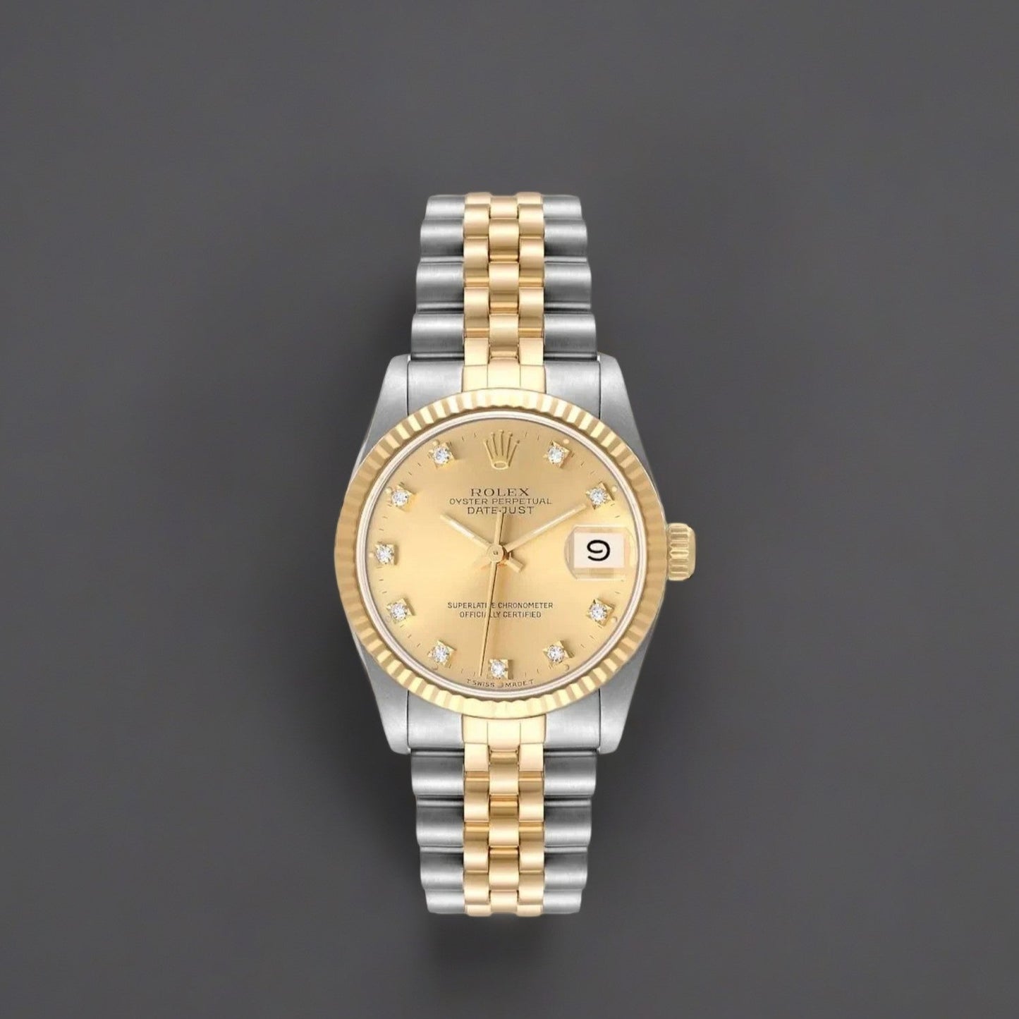 Rolex Datejust Midsize 31mm Steel Yellow Gold Diamond Dial Ladies Watch