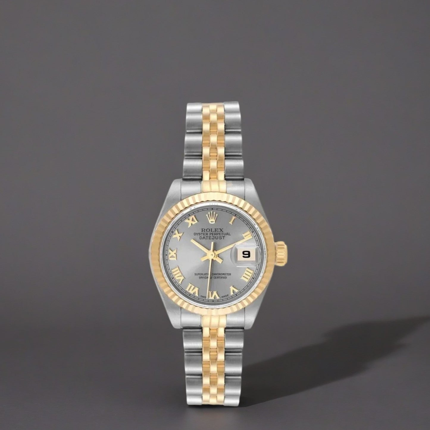 Rolex Datejust Steel 26mm Yellow Gold Slate Roman Dial Ladies Watch