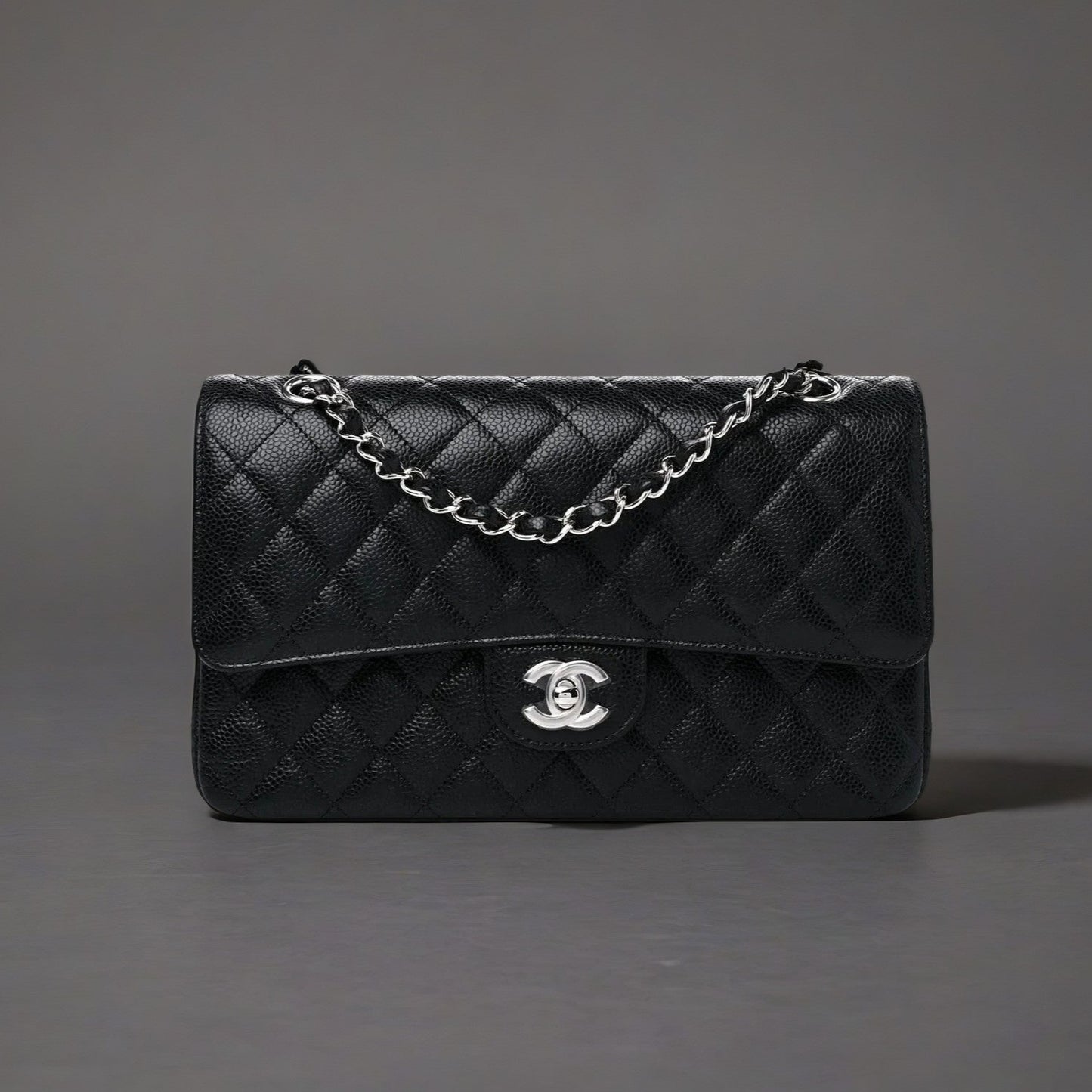 Caviar Quilted Medium Double Flap Black