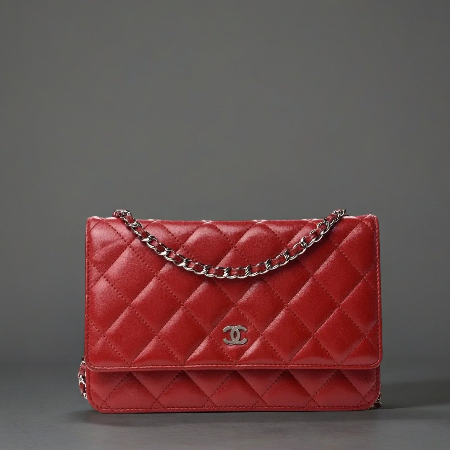 Lambskin Quilted Wallet on Chain WOC Red