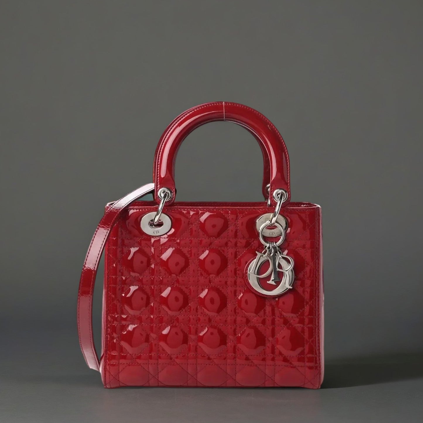 Patent Cannage Medium Lady Dior Red