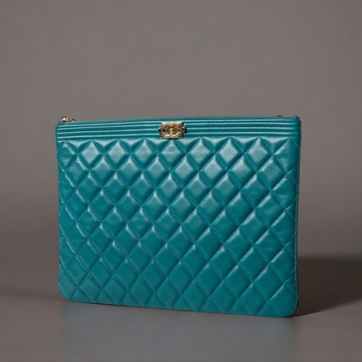 Lambskin Quilted Medium Boy Cosmetic Case Turquoise