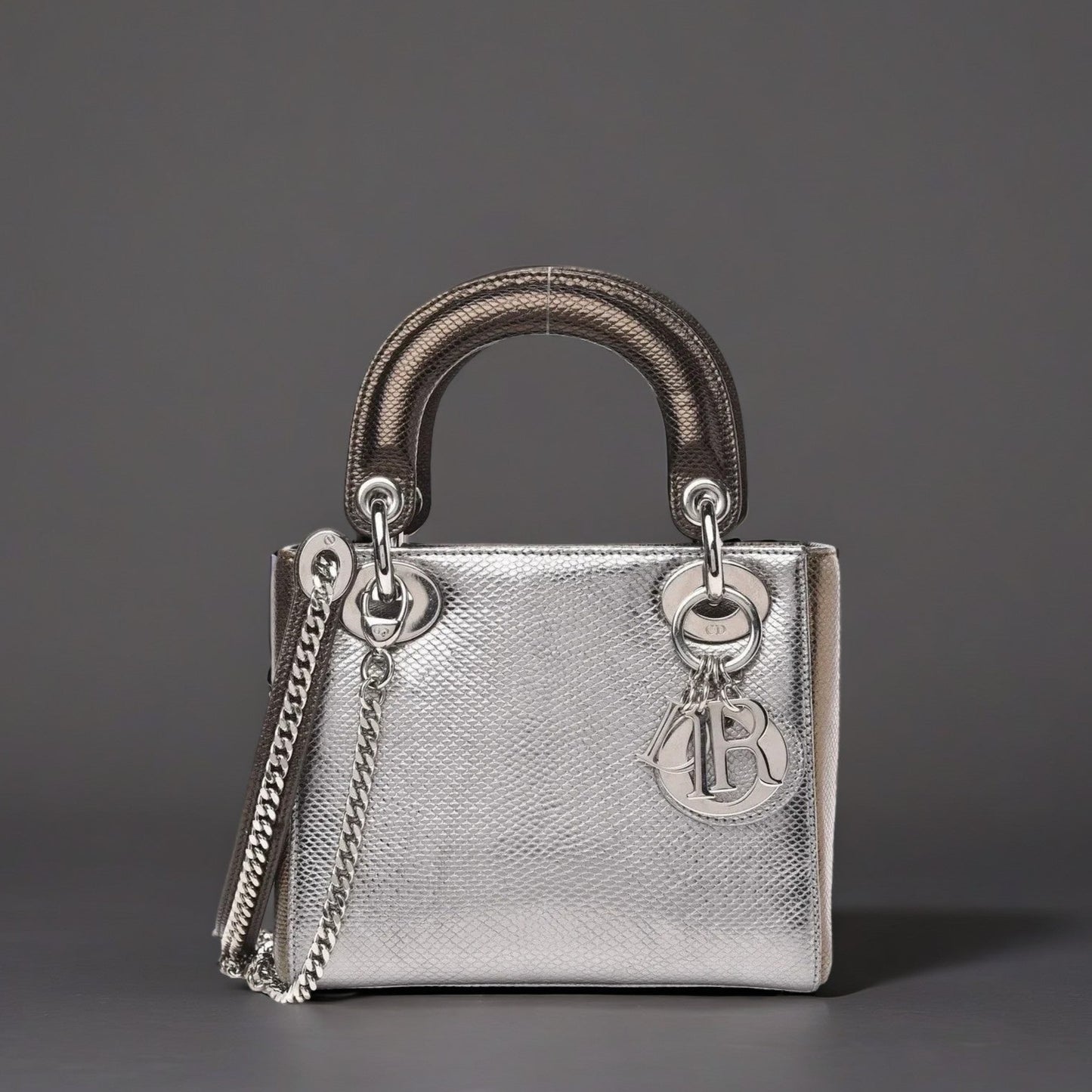 Metallic Karung Mini Lady Dior Silver Bronze