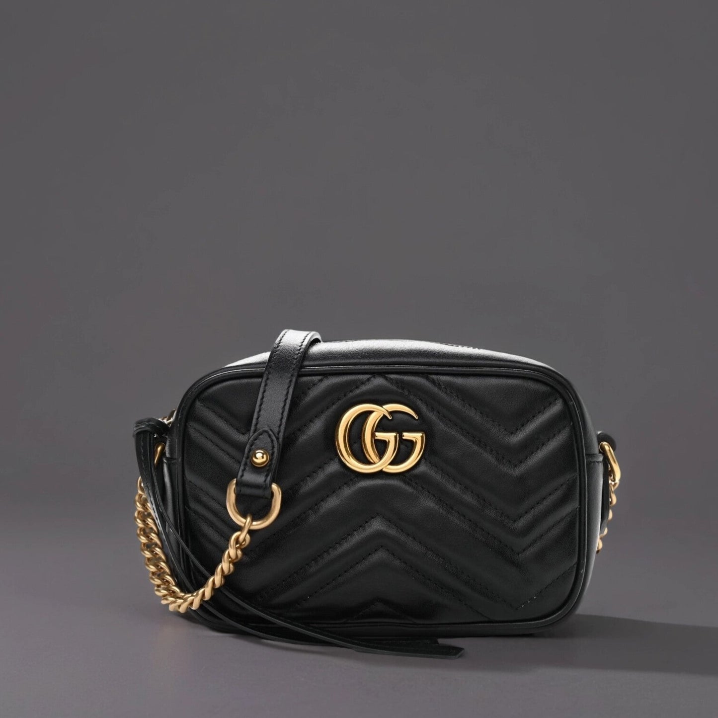 Calfskin Matelasse Mini GG Marmont Chain Shoulder Bag Black
