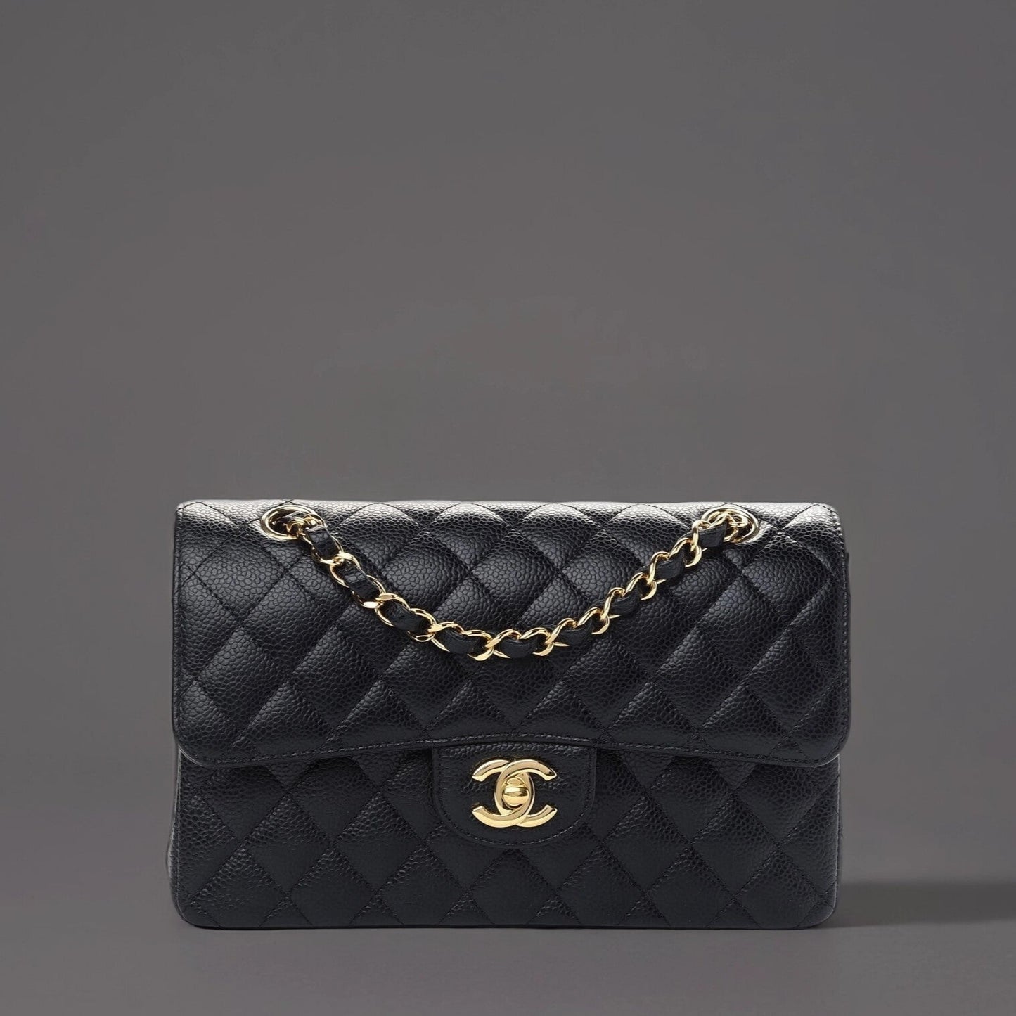 Caviar Quilted Small Double Flap Black