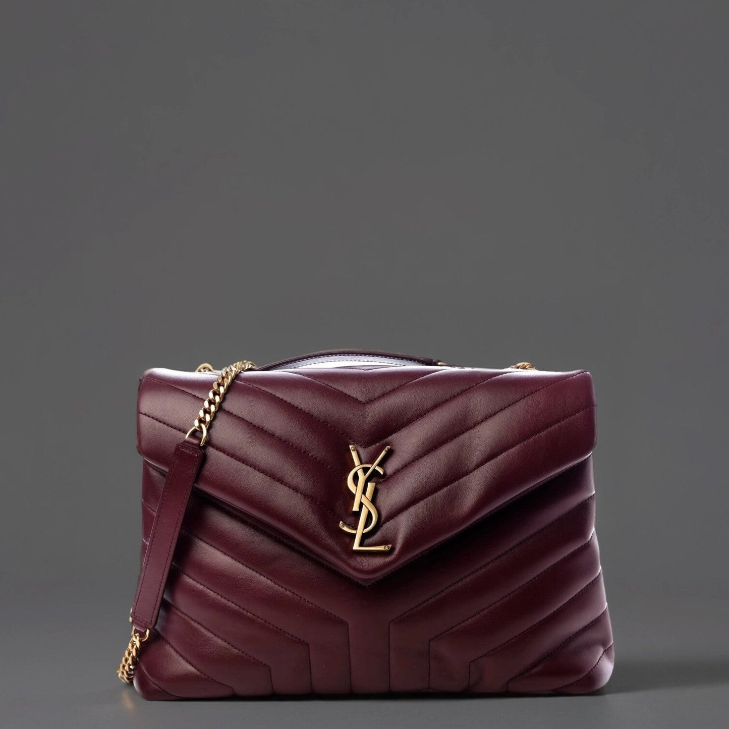 Calfskin Y Quilted Monogram Medium Loulou Chain Satchel Rouge Legion