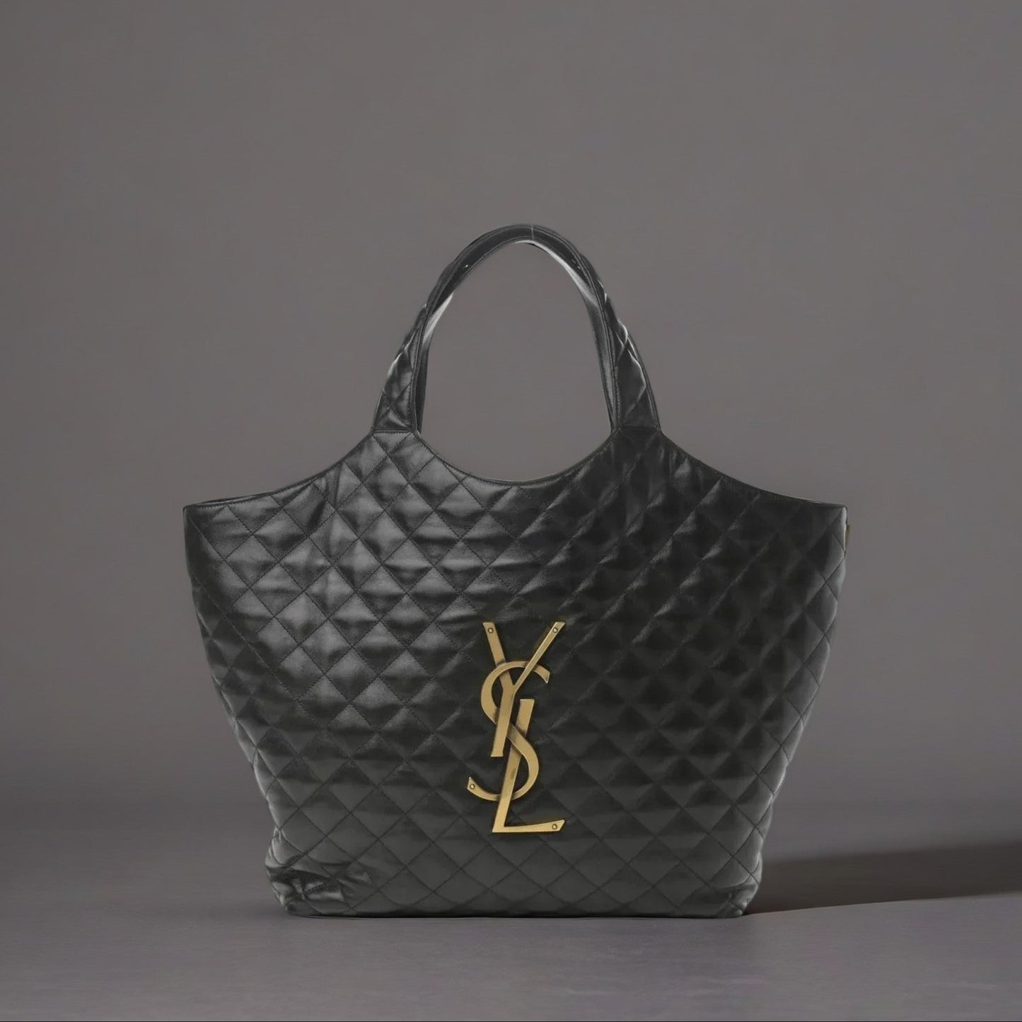 Lambskin Quilted Maxi Icare Shopping Tote Black