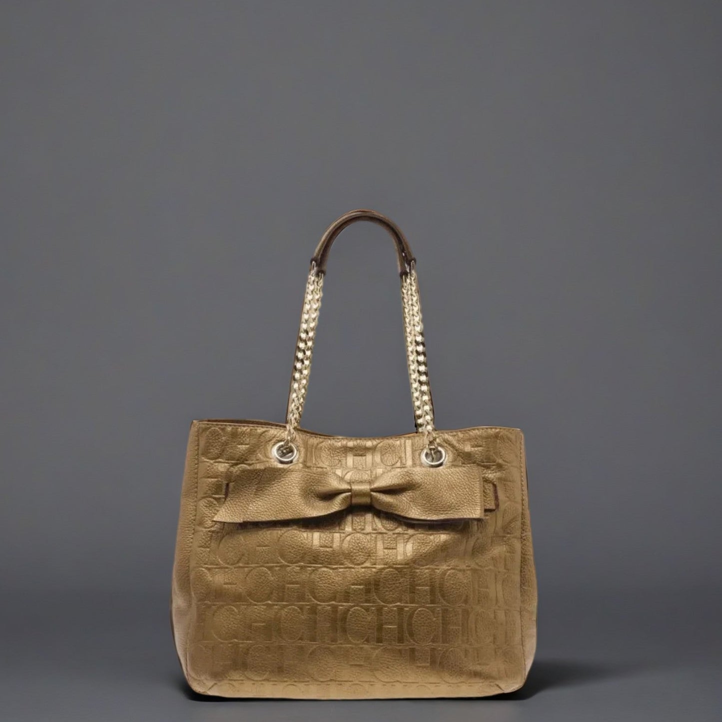 Gold Monogram Leather Audrey Tote Bag