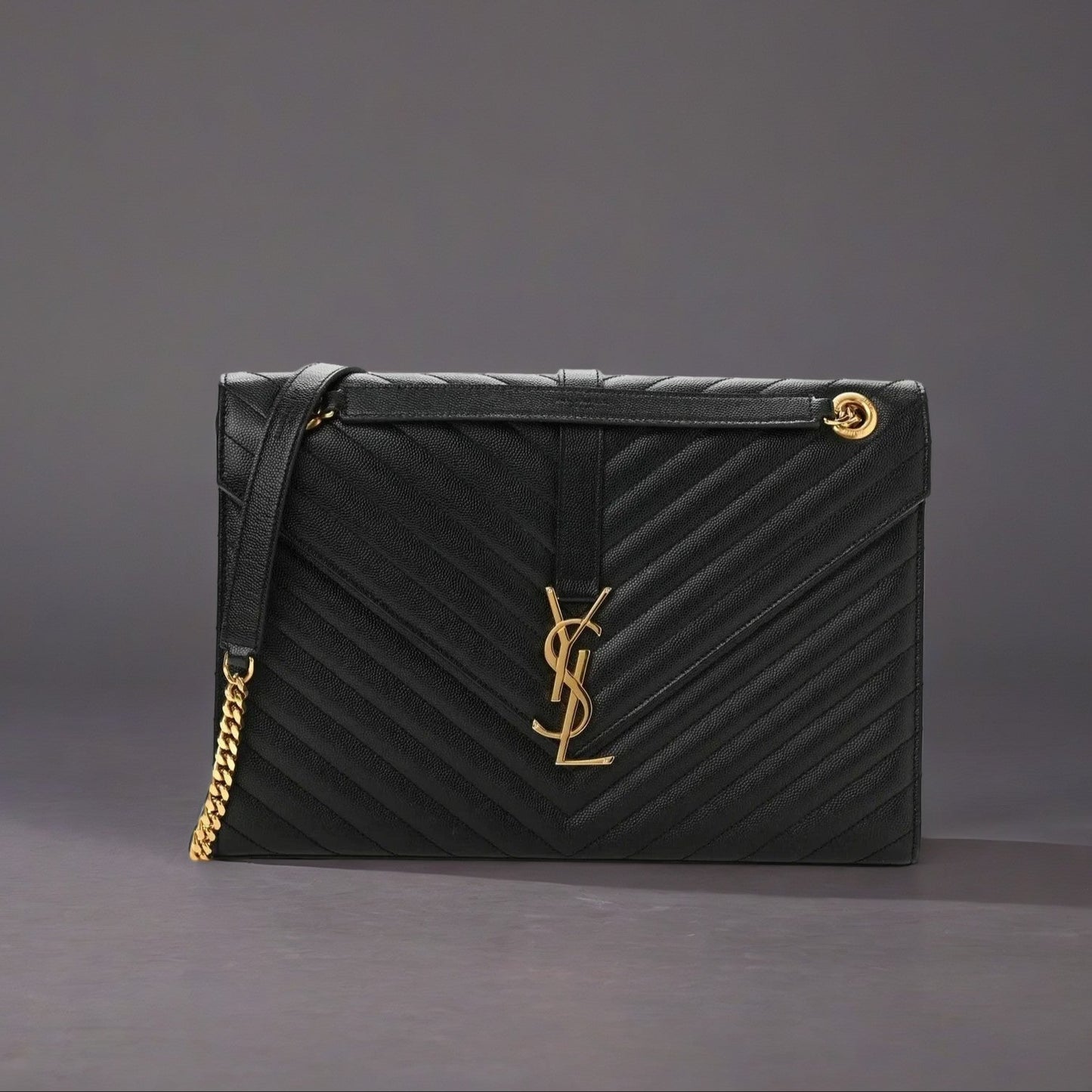 Grain De Poudre Matelasse Chevron Large Monogram Satchel Black