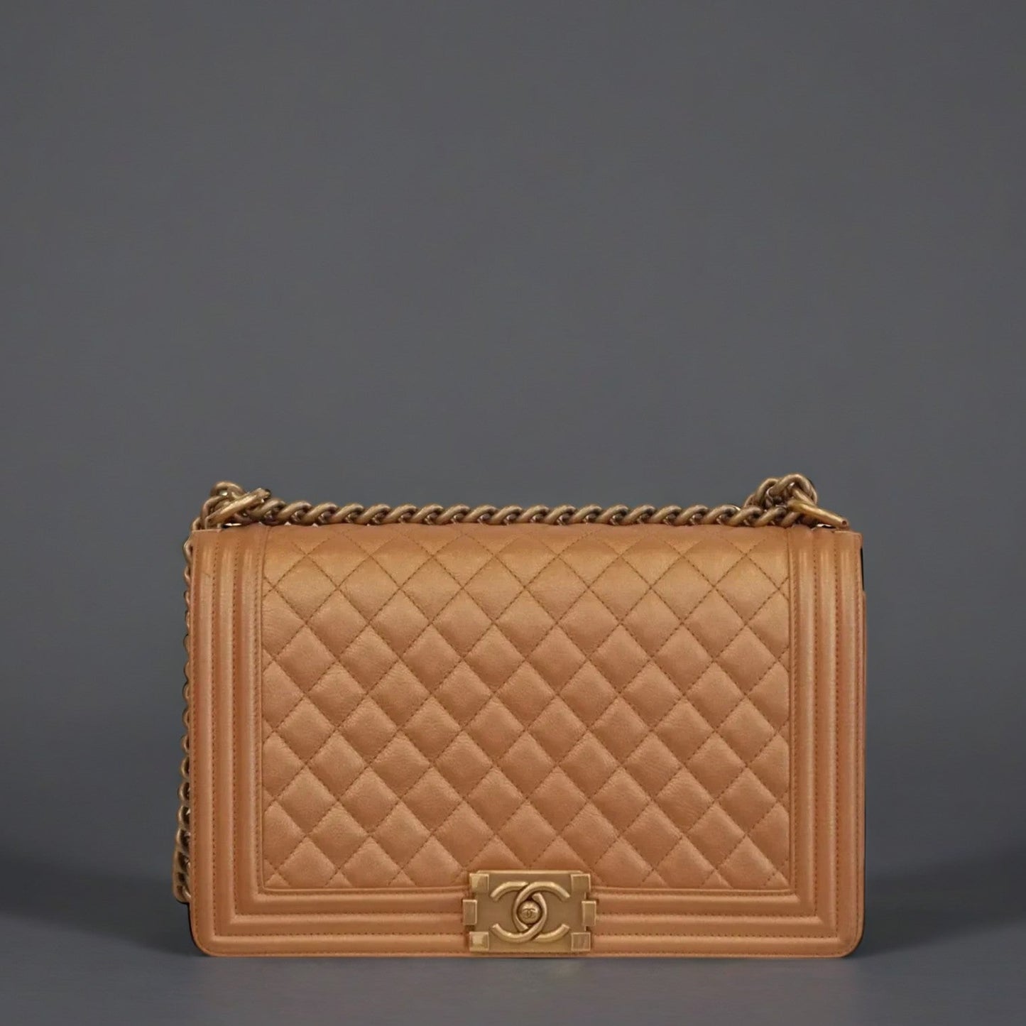 Caviar Quilted Medium Boy Flap Light Brown