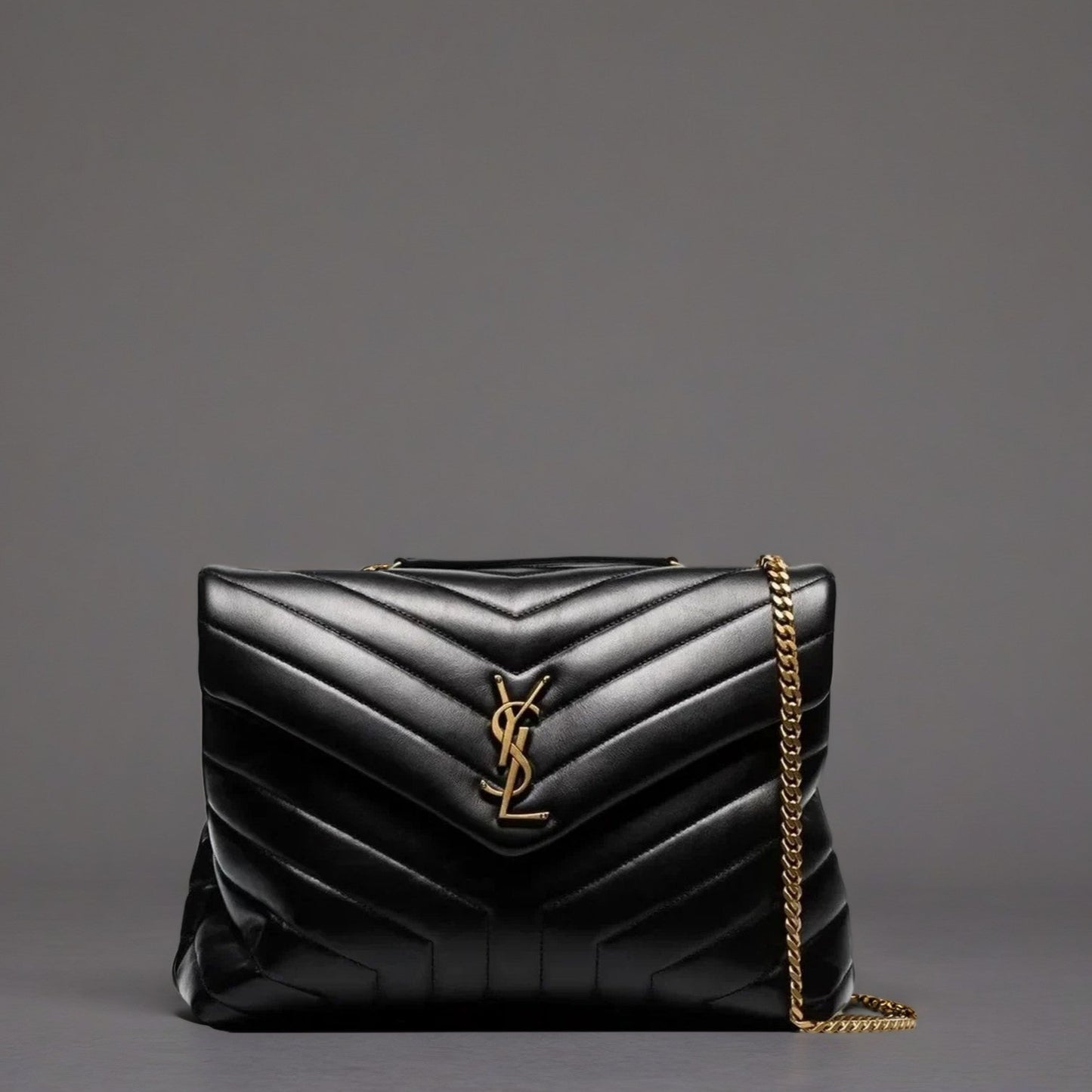 Calfskin Y Quilted Monogram Medium Loulou Chain Satchel Black