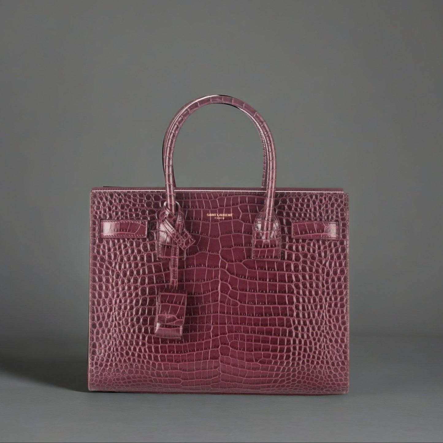 Calfskin Crocodile Embossed Baby Sac De Jour Bordeaux