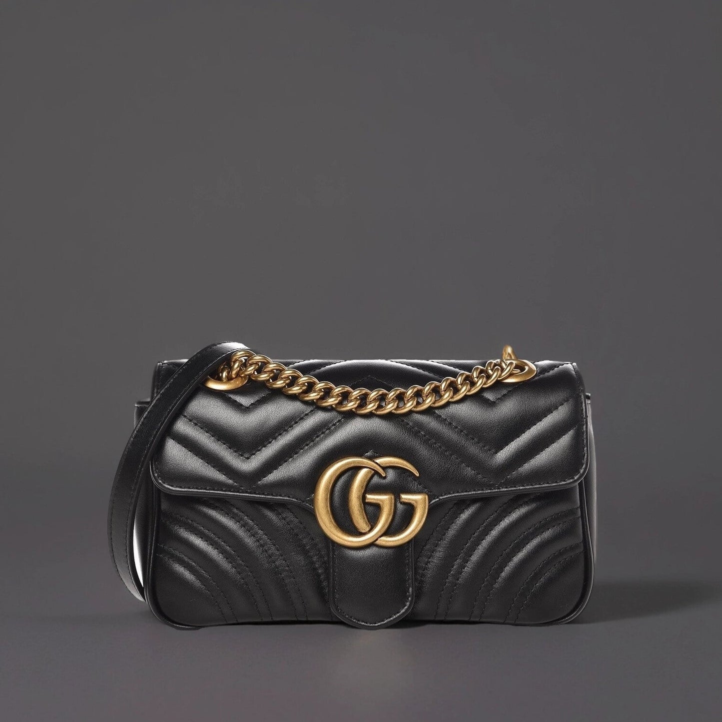 Calfskin Matelasse Mini GG Marmont Shoulder Bag Black