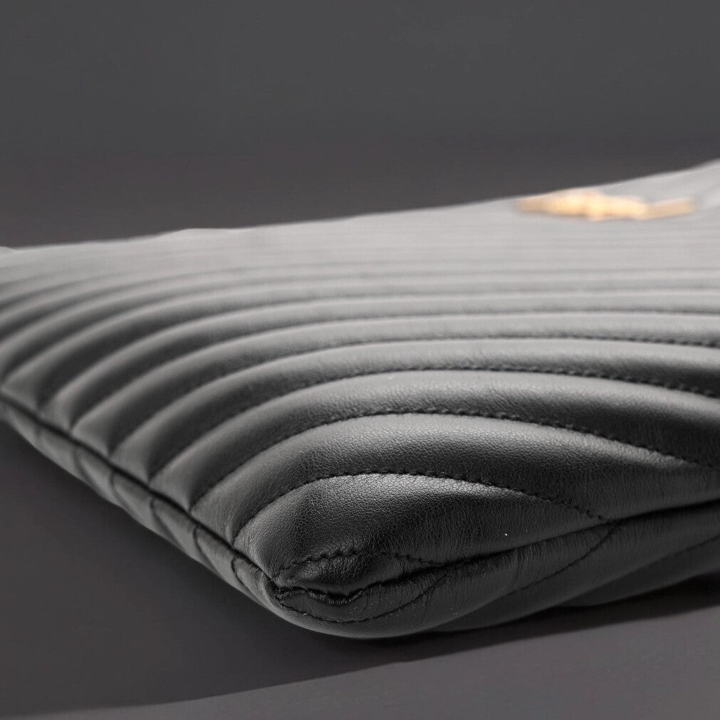Calfskin Matelasse Chevron Monogram Document Holder Black