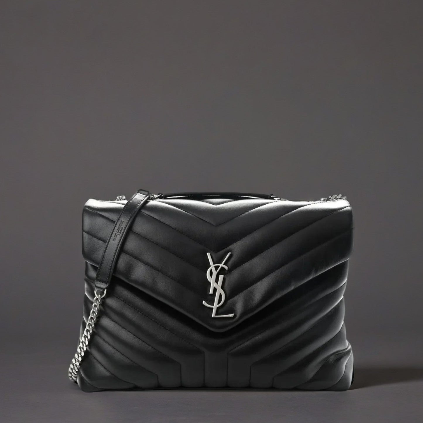 Calfskin Y Quilted Monogram Medium Loulou Chain Satchel Black