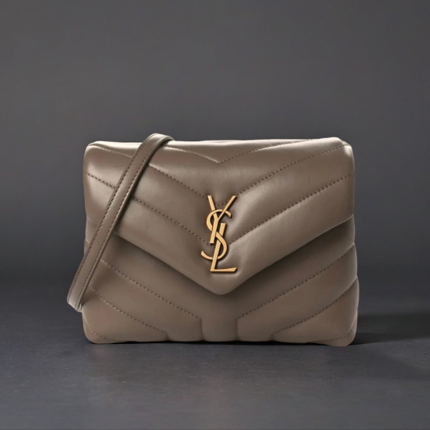 Calfskin Y Quilted Monogram Toy Loulou Crossbody Bag Taupe
