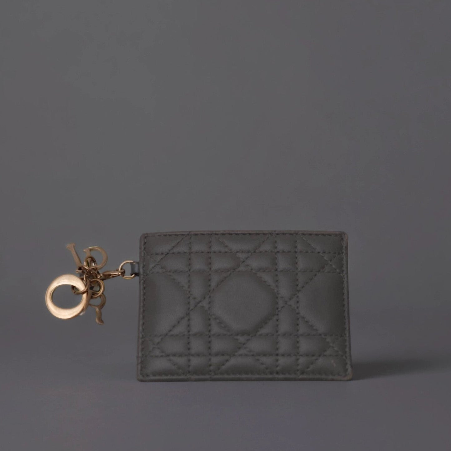 Lambskin Cannage Lady Dior Card Holder Gray