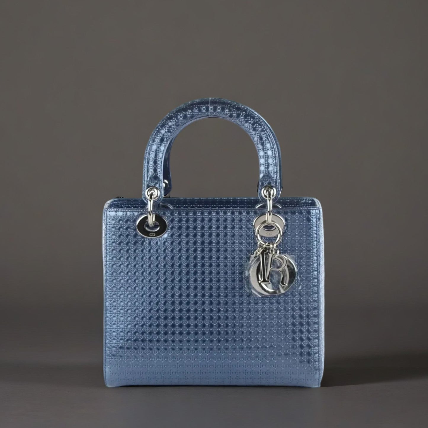 Metallic Patent Micro-Cannage Medium Lady Dior Blue