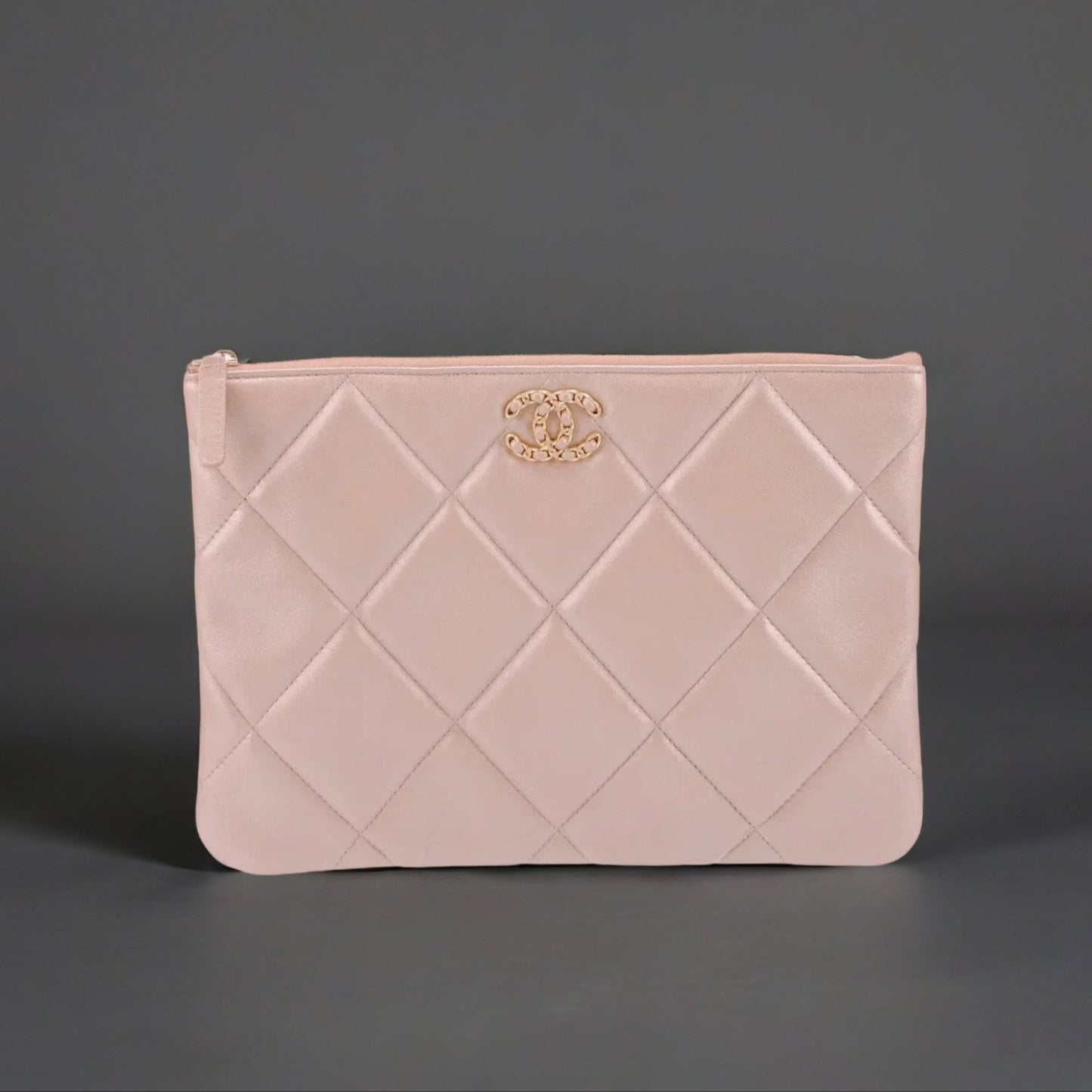 Goatskin Quilted Large Chanel 19 Cosmetic Case Rose