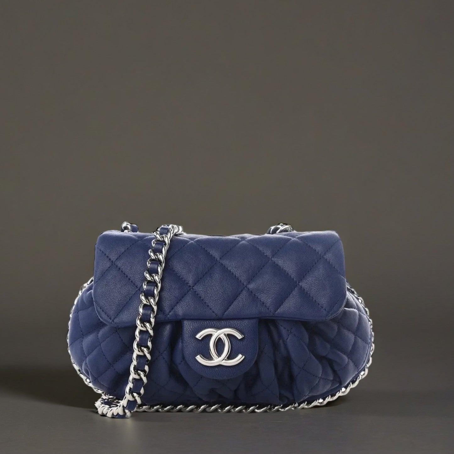 Washed Lambskin Quilted Mini Chain Around Messenger Blue