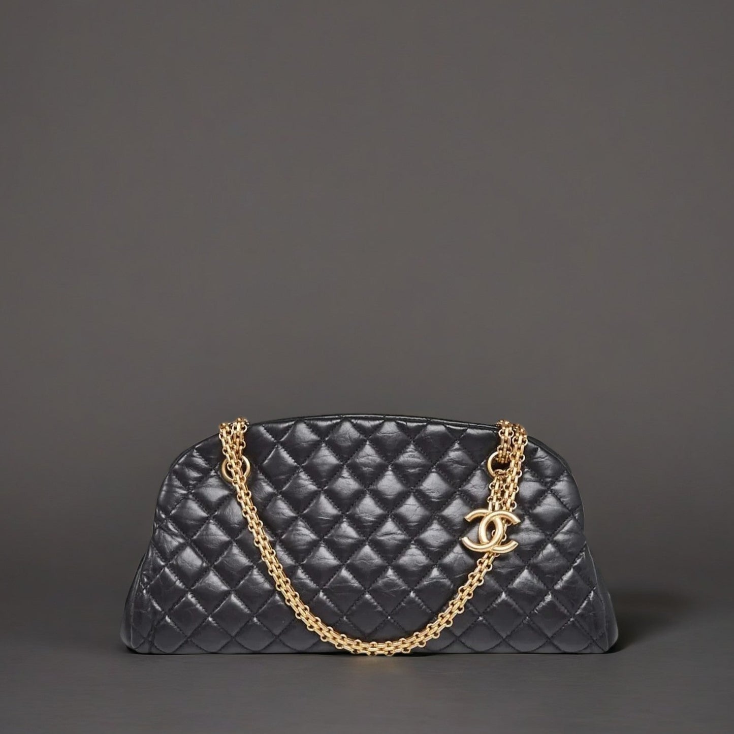Black Quilted Calfskin Leather Just Mademoiselle Bowling Bag