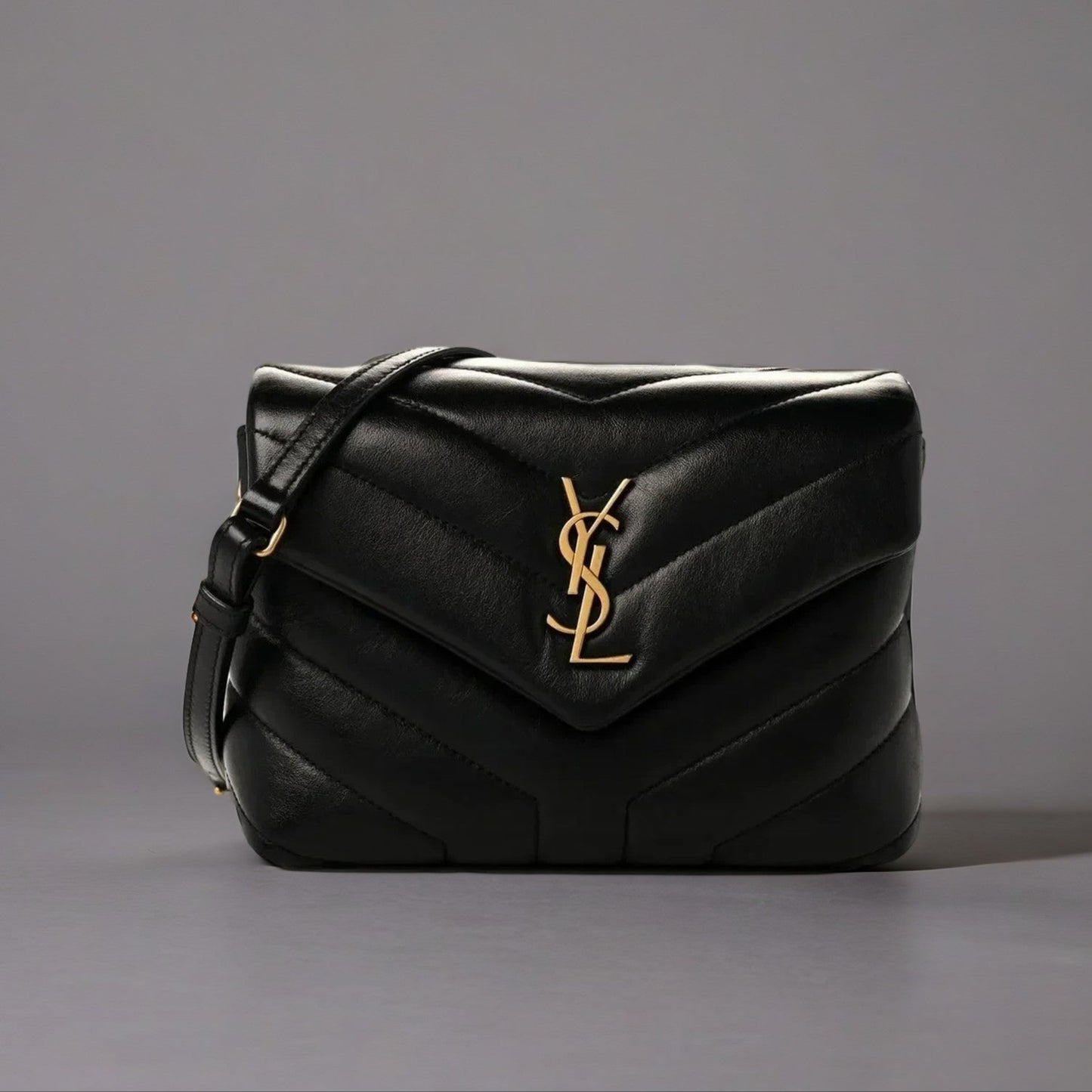 Calfskin Y Quilted Monogram Toy Loulou Crossbody Bag Black