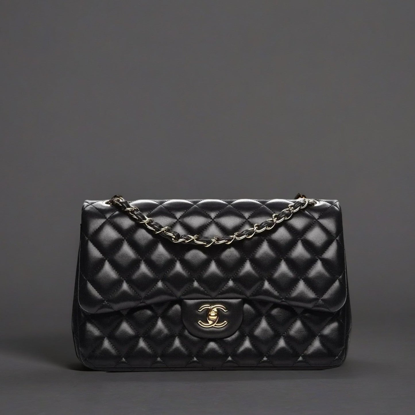 Lambskin Quilted Jumbo Double Flap Black