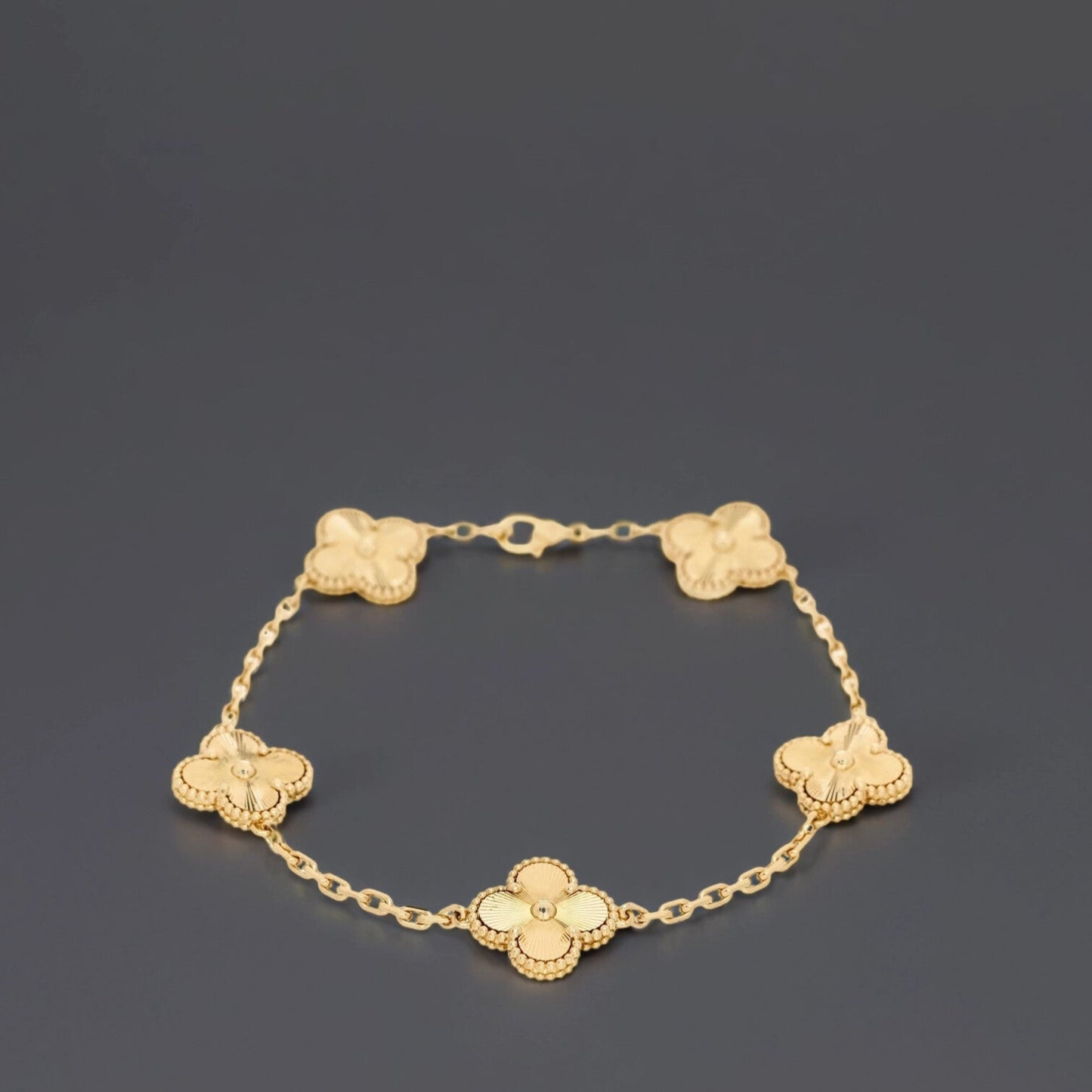 18K Yellow Gold 5 Motifs Guilloche Vintage Alhambra Bracelet