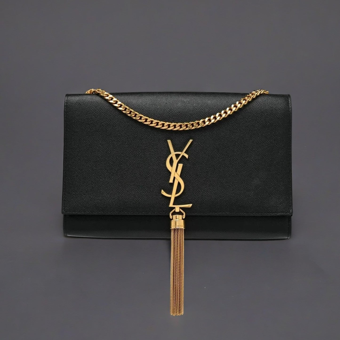 Grain De Poudre Calfskin Medium Classic Monogram Kate Tassel Satchel Black