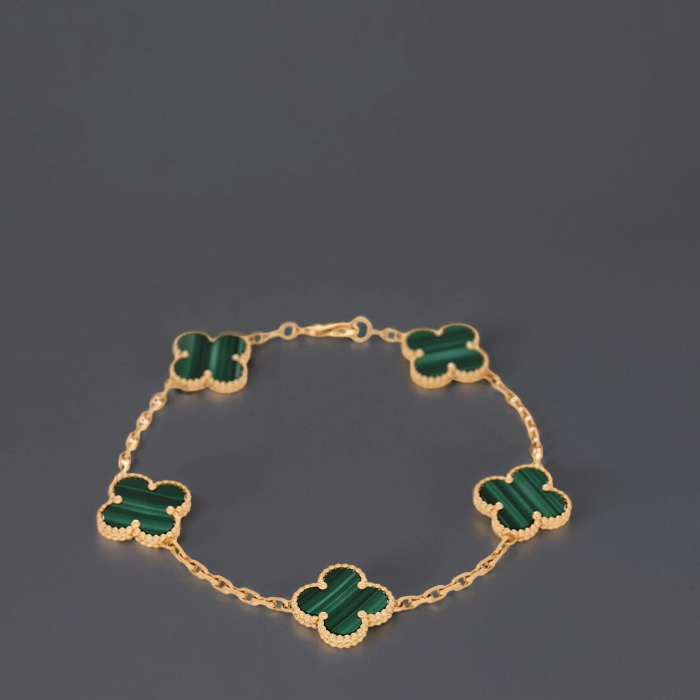 18K Yellow Gold Malachite 5 Motifs Vintage Alhambra Bracelet