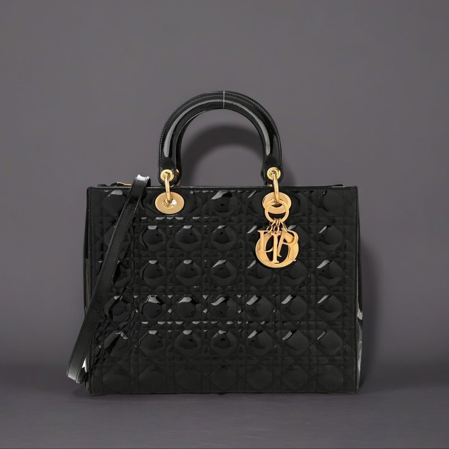 Patent Cannage Large Lady Dior Black
