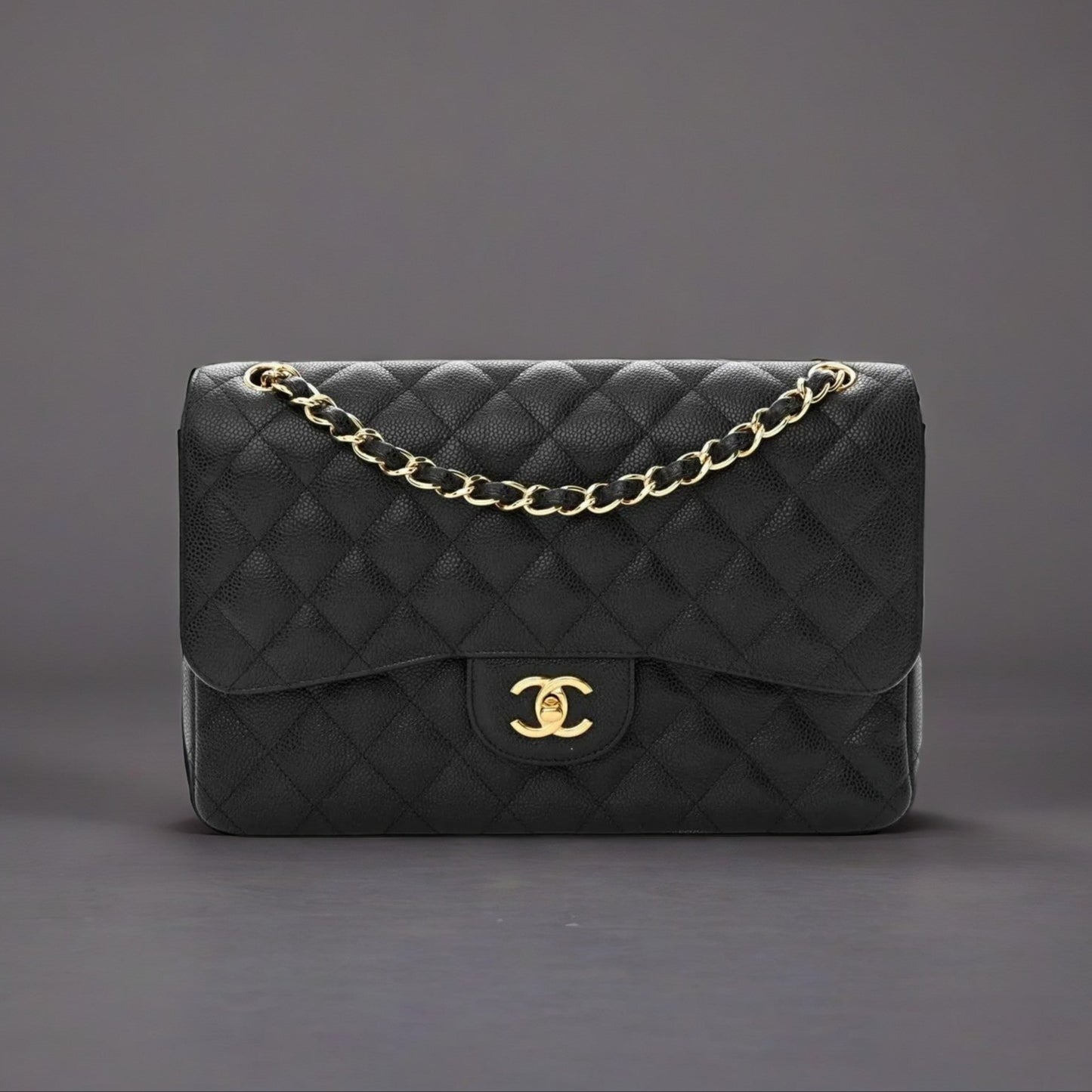 Caviar Quilted Jumbo Double Flap Black