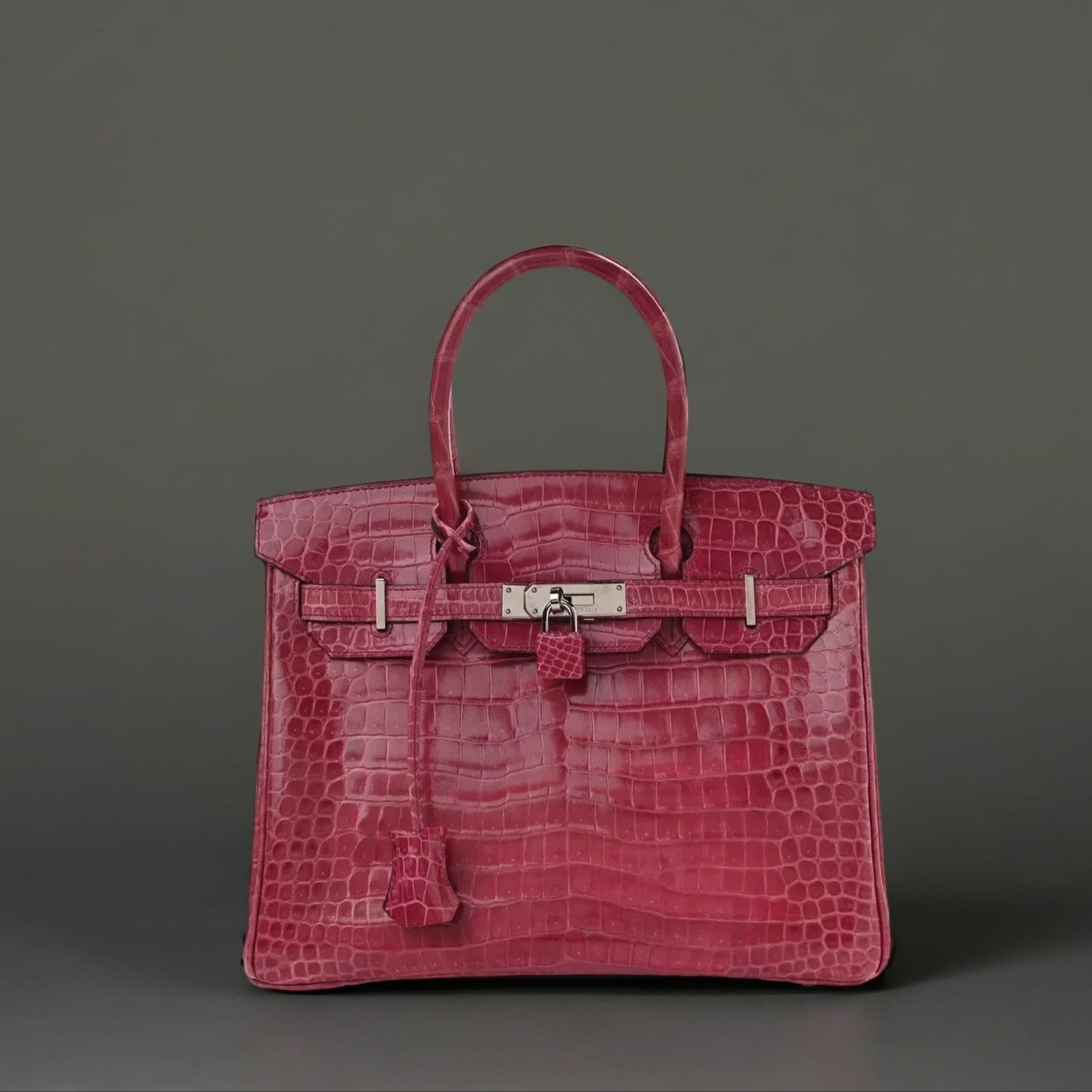 Shiny Porosus Crocodile Birkin 30 Rose Tyrien