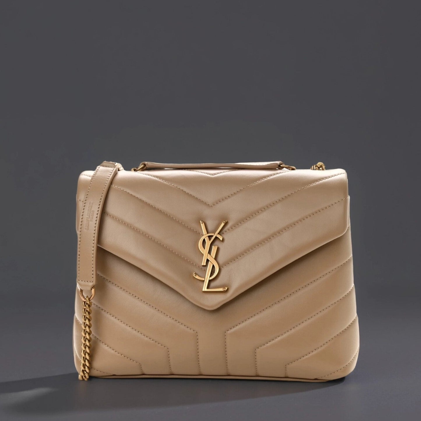 Calfskin Y Quilted Monogram Small Loulou Chain Satchel Dark Beige