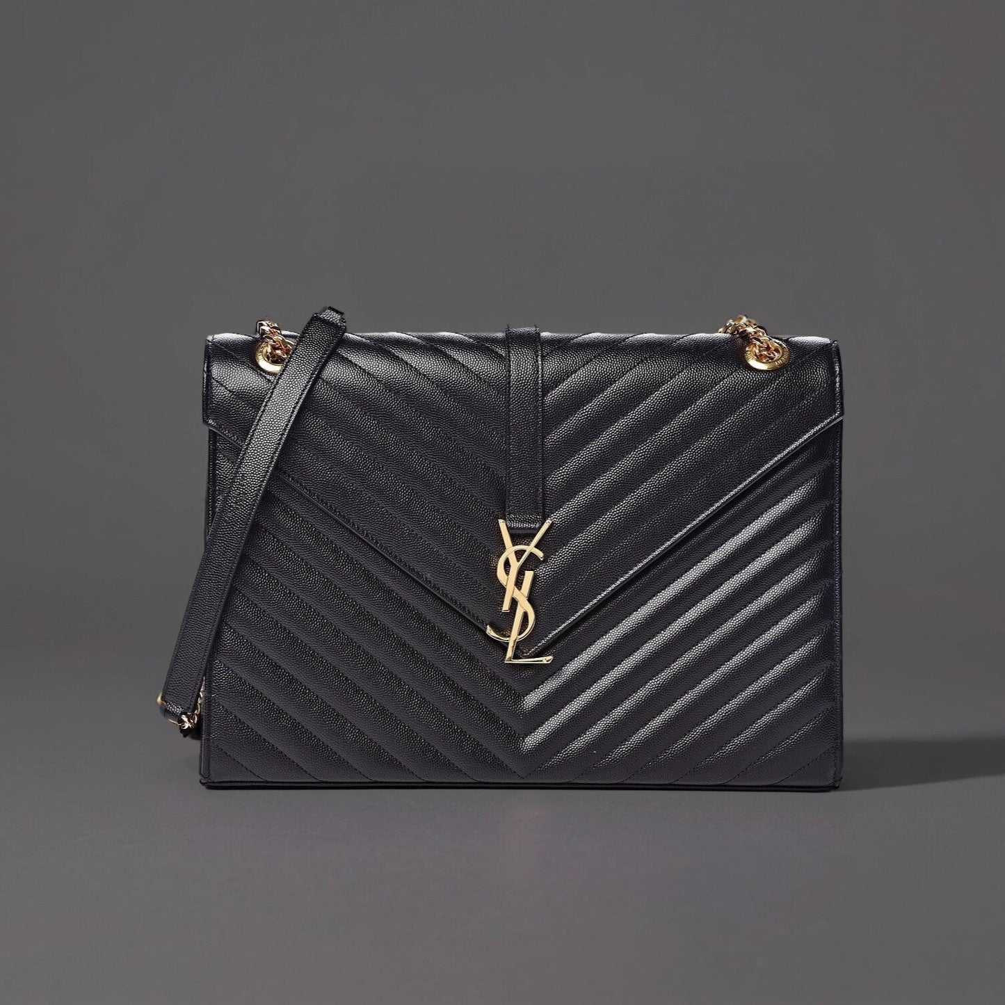 Grain De Poudre Matelasse Chevron Large Monogram Satchel Black