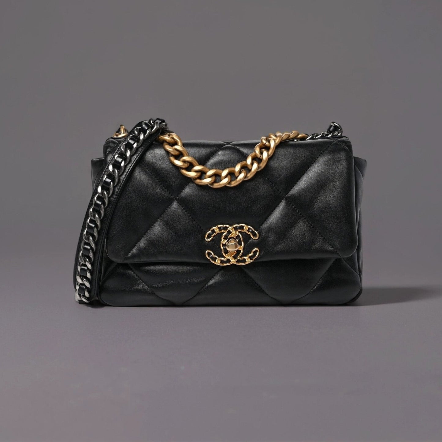 Lambskin Quilted Large Chanel 19 Flap Black