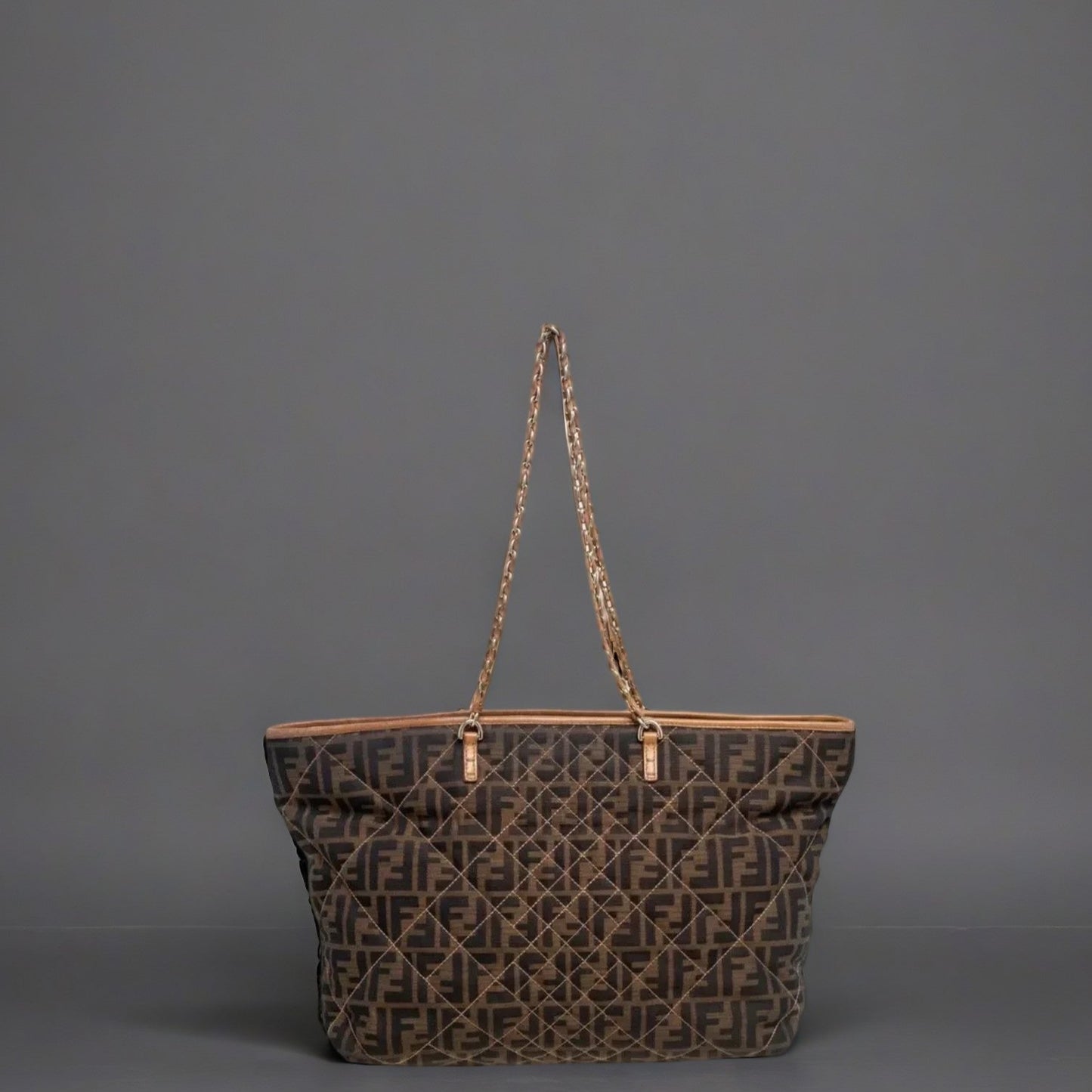 Tobacco Zucca Quilted Canvas and Leather Large Roll Tote