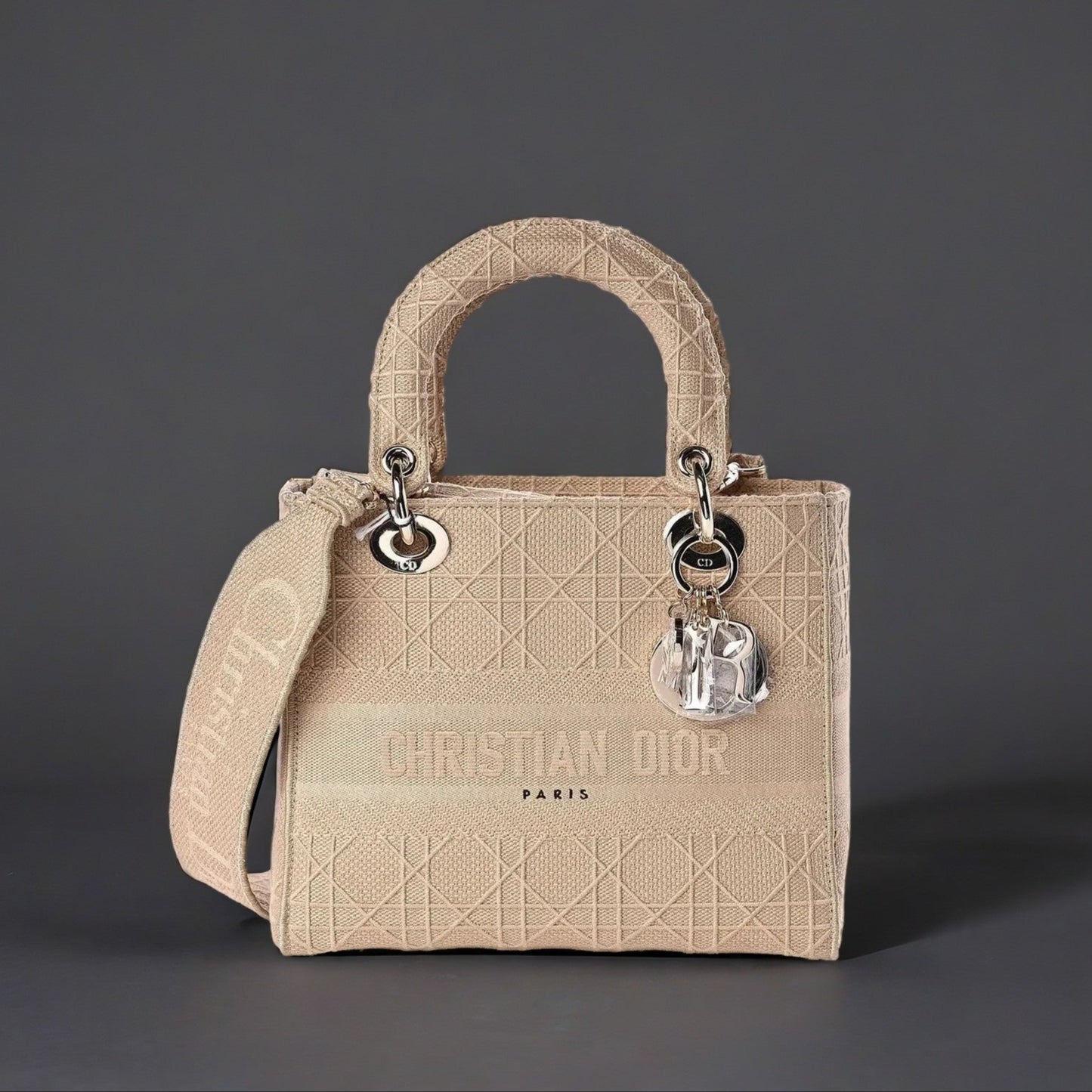 Canvas Embroidered Medium Lady D-Lite Beige