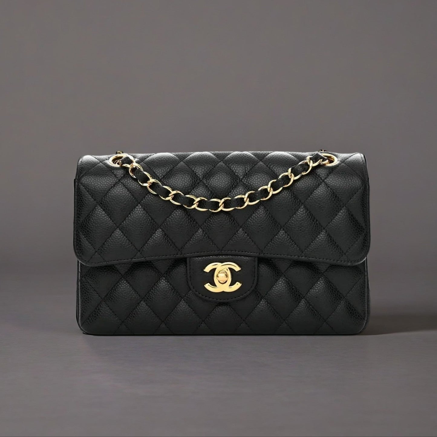 Caviar Quilted Small Double Flap Black