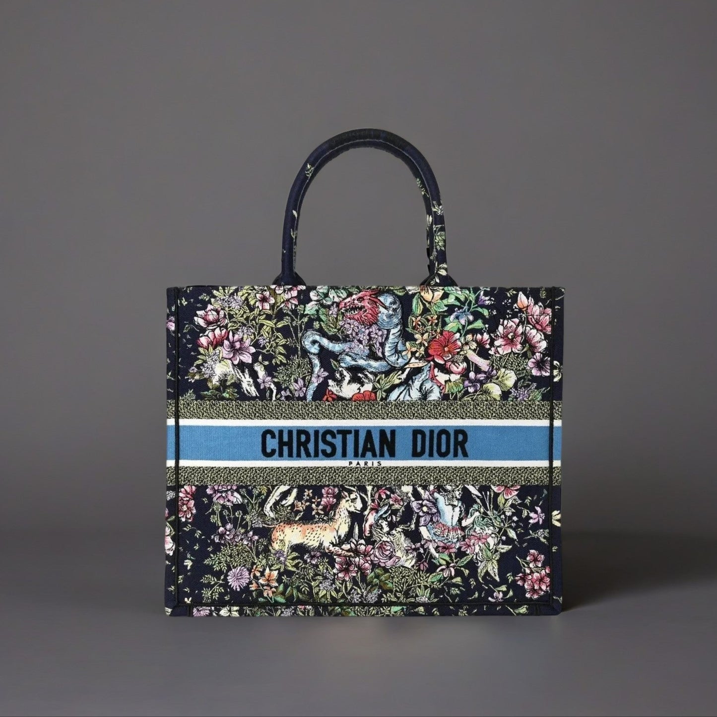 Canvas Embroidered Large D-Constellation Book Tote Blue Multicolor