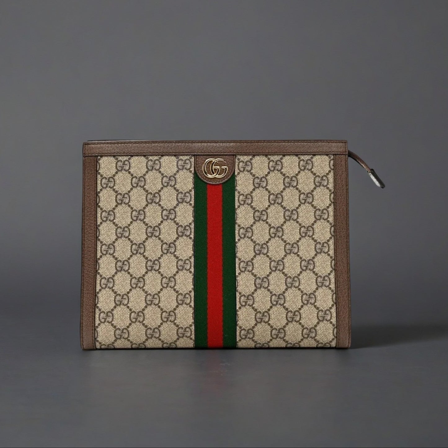 GG Supreme Monogram Web Ophidia Pouch Brown